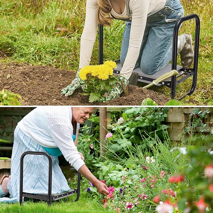 Garden Kneeler and Seat, Foldable Garden Stool 400lbs Heavy Duty Garden Tools Protects Knees and Back, Women and Men Seniors Gardener,Large 19.7"x10"x18.5"
