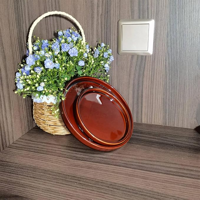 Ceramic Plant Saucer 7 Inch, 2 Pack Round Plant Trays for Indoors/Outdoors, Flower Pot Saucers for Holding Water Drips and Soil, Ceramic Drainage Tray for Plant Pot (Brown)