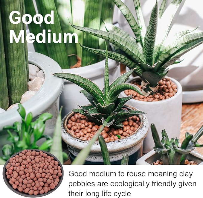 5LB LECA Explanded Clay Pebbles, 14-16mm Lightweight Clay Aggregate for Hydroponic Growing, Premium Grow Media for Orchids, Aquaponics Plants and Horticultural Drainage, Natural