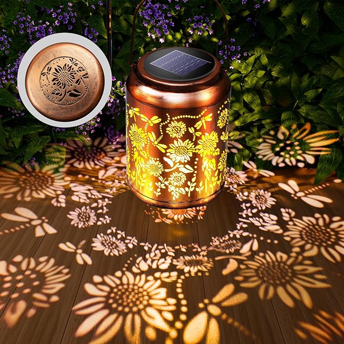 Hyrion Sunflower Solar Lanterns Outdoor Waterproof Metal Hanging Lights, Garden Decor Gifts for Women, Mom, Grandma Solar Decorations for Yard, Patio, Backyard, Porch, Lawn, Walkway, Tabletop