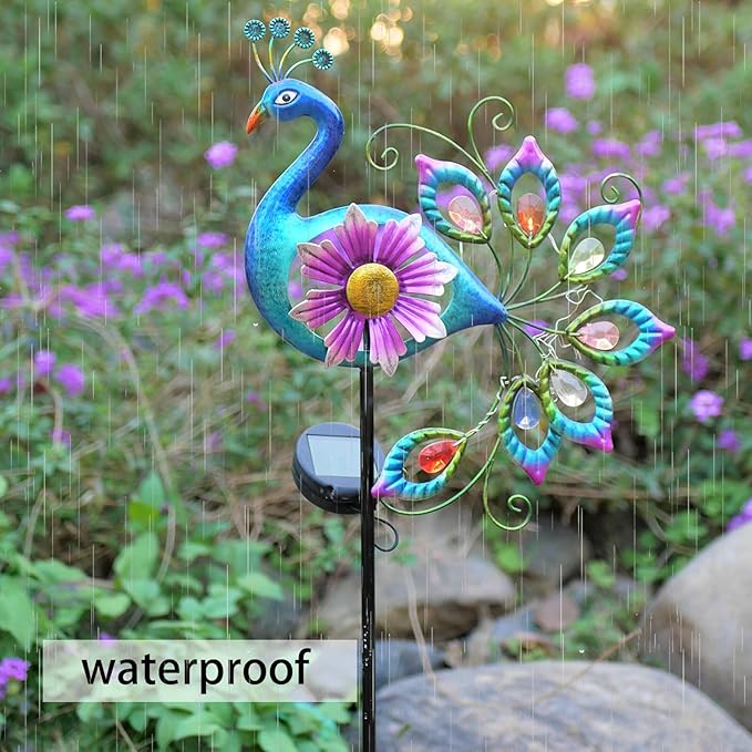 Solar Peacock Statue, Garden Metal Stake Lights Yard Decorations Outdoor,Perfect Peacock Gifts for Women, Ornaments,Mothers Day Ideal Gifts（Solar Peacock Flower ）
