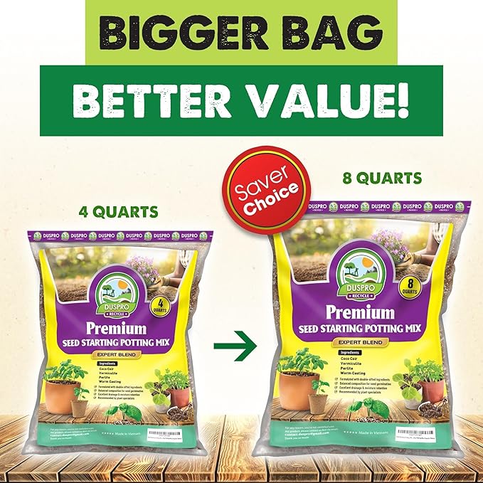 DUSPRO Recycle 4 QRT Seed Starter Soil Pre-Mixed 4in1 Seed Starting Mix for Young Plant Seeds, Soilless Formula Moisture Retention, Aeration & Nutrient Seed Starting Soil