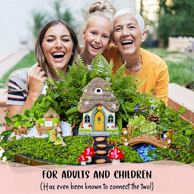 WILD PIXY Fairy Garden Kit - 13 Piece Glow in The Dark Fairy Garden Accessories, 7.1"" Outdoor Fairy House with Opening Door and Solar LED Light, Garden Door for Trees, Stones, Indoor/Outdoor Décor