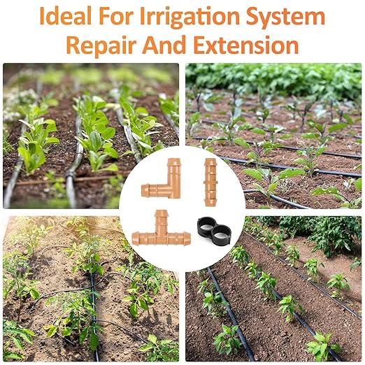Drip Irrigation Fittings Kit for 1/2" Tubing, 24 Pieces Drip Line Barbed Connectors for 1/2 Inch Irrigation Tubing Includes 6 Couplings 6 Tees 6 Elbows 6 Plugs