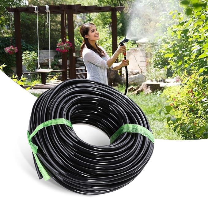 Drip Irrigation Hose, 20M 3/5mm Garden Distribution Tubing Watering Drip Pipe Micro Emitter Tube Hose Line Dripper System, for DIY Garden Irrigation System, Black