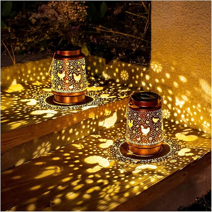 Chicken Solar Lanterns Outdoor Waterproof Hanging Solar Lights Chicken Gifts for Women Men Metal Decorative LED Chicken Lanterns for Garden Decor,Yard,Patio,Lawn,Tabletop,Pathway,Landscape