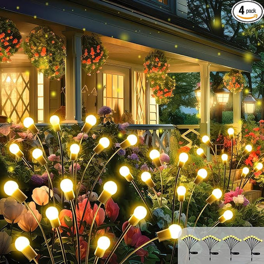 2025 Solar Lights Outdoor Waterproof, 4 Pack Solar Garden Lights, Solar Firefly Lights Outdoor Waterproof, Solar Twinkle Swaying Fairy Light for Pathway Yard Garden Christmas Decorations (Warm White)