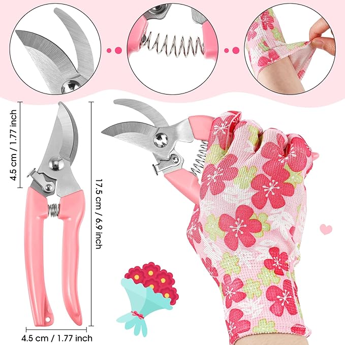 WILLBOND 10 Pcs Rose Thorn Stripper Tool Valentines Gifts Florist Supplies Rose Thorn Remover Kit Garden Remover for Flower Stripper Kit Florist Tool, Floral Gloves Tape(Pink,Flower)