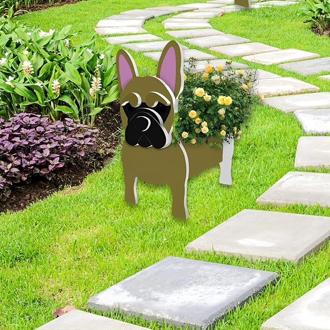 Yellow French Bulldog Planter Plant Pots,Cute Garden Dog Flower Planter,Dog Planters Birthday Gifts for Women,Office,Indoor/Outdoor Decor（9.45 * 6.3 * 13.35in）