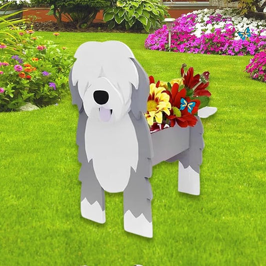English Shepherd Dog Planter Plant Pots,Cute Garden Dog Flower Planter,Dog Planters Birthday Gifts for Women,Office,Indoor/Outdoor Decor（9.45 * 6.38 * 13.39in）