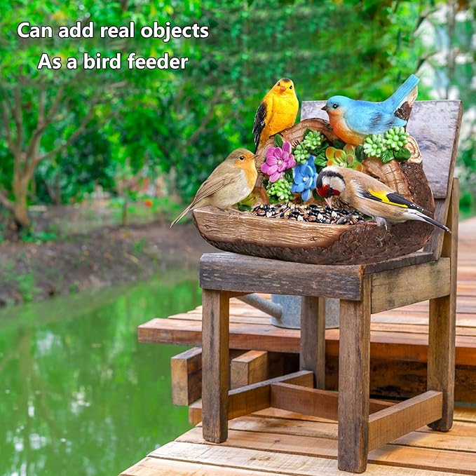 Gifts for Mom Solar LED Light Bird Statue Garden Art Decorations Balcony Bird Feeder Resin Stone Sculptures Women's Succulent Night Lights