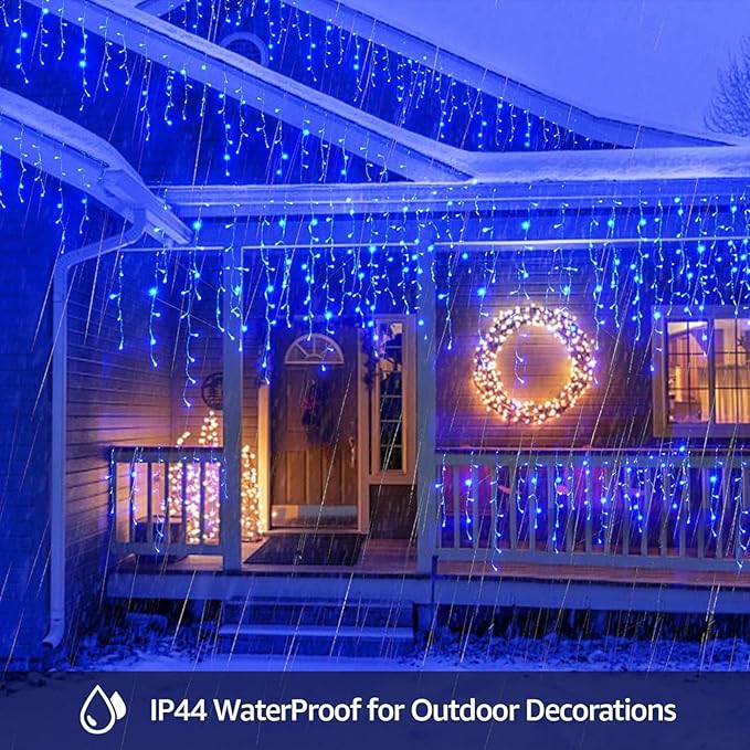 Solar Christmas Lights Outdoor Waterproof Christmas Decorations Curtain Lights 320LED 29.5ft 60 Drops, Solar Powered Rechargeable Fairy Lights for Party, Wedding, Home Decorations(Blue)