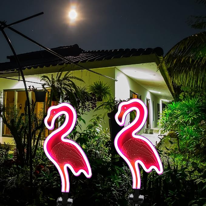 SunKite Flamingo Solar Stake Lights Outdoor,Waterproof Solar Neon Lights for Garden,Yard, Lawn,Pathway,Patio,Backyard (2 Pack)