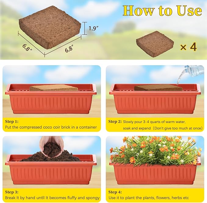 Premium Coco Coir Soil for Indoor Plants - 2.2Kg/4.8 Lbs with Plant Growing Bags & Shovels - Ideal Seed Starter Soil - Coconut Fiber Substrate