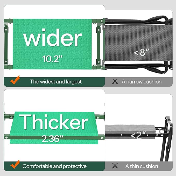 Garden Kneeler and Seat 10.2" Width, Garden Stool Load Cap 350 lbs, Garden Tools with Bags, Gardening for Women, Grandparents, Seniors, and Gardeners, Green JJ01GK02