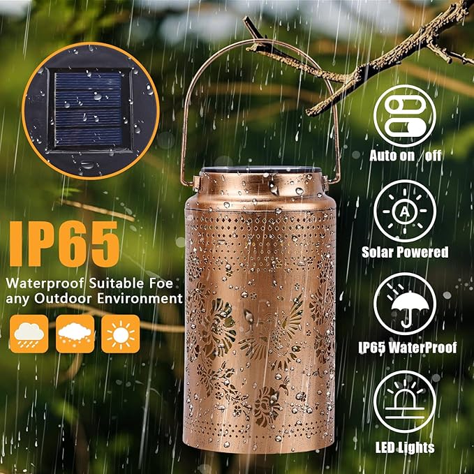 2 Pack Hummingbird Solar Lanterns Outdoor Waterproof, Metal Hanging Lights Decorations for Garden Yard Lawn Patio, Hummingbird Gifts for Women Mom Grandma Sister for Mother'Day Christmas