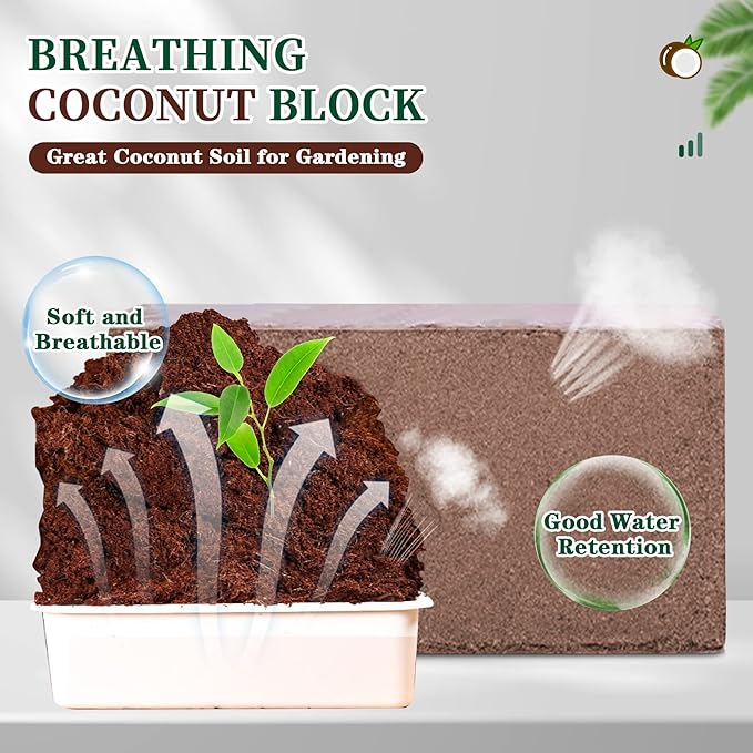Coco Coir Bricks Potting Soil, 3 Pack Natural Organic Compressed Coconut Fiber Soil Alternative to Peat Moss for Indoor Outdoor Plants Gardening Flowers Vegetables and Herbs