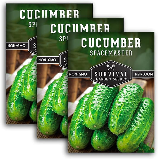 3 Packs Spacemaster Cucumber Seed for Planting - Packet with Instructions to Grow Container Friendly Cucumbers in Your Home Vegetable Garden - Non-GMO Heirloom Variety - Survival Garden Seeds