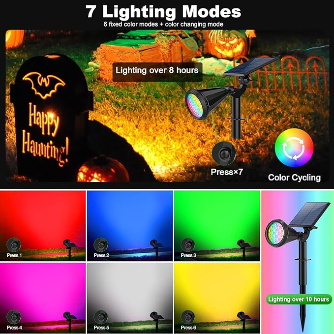 Solar Christmas Spot Lights Outdoor Waterproof Color Changing 180° Adjustable RGB Solar Powered Landscape Lights for Yard 7 Lighting Modes Solar Spotlights for Pathway Garden Outside (8 Pack)