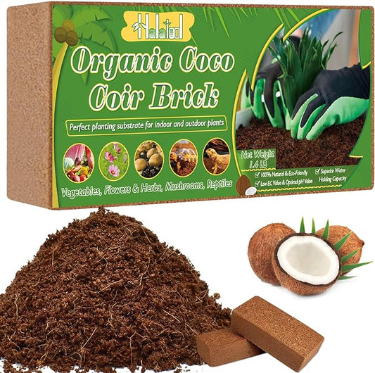 Halatool 1.4LB Coconut Coir Bricks Organic Compressed Coco Coir Brick Nutrient Garden Soil with Low EC & pH Balance Premium Starting Soil Coconut Fiber Substrate for Plants Flowers Reptiles