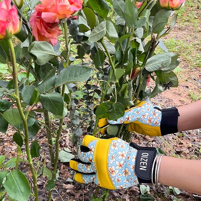 Cowhide Leather Thorn Proof & Puncture Resistant Gardening Gloves for Women and Men, Touchscreen Compatible Working Gloves for Weeding, Digging, Planting, Gardening Gifts for Women (Size Small)