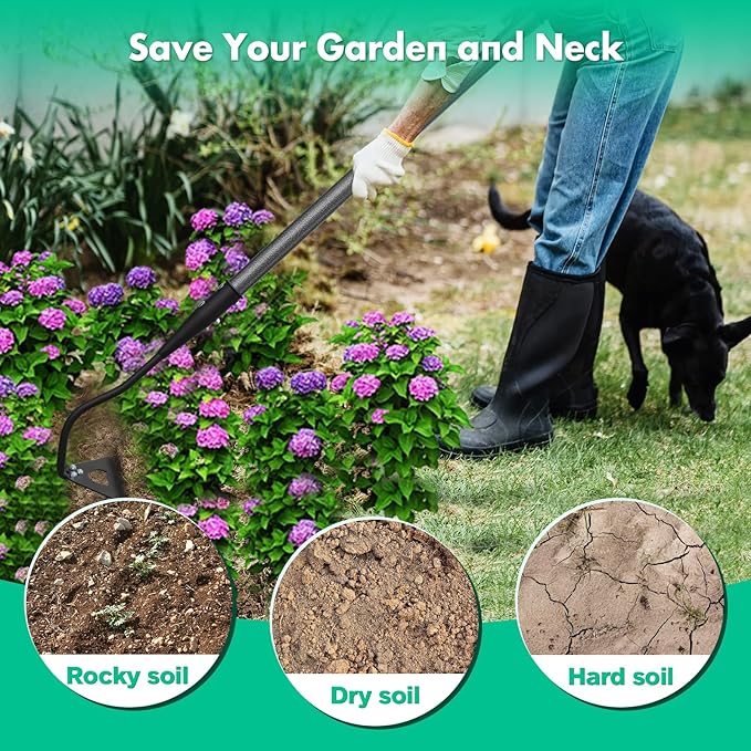 Hardened Hollow Hoe with Long Handle,Heavy Duty Garden Hoes for Weeding Loosening Soil Digging Planting Ridging, Handy Hoe Garden Tool (55")