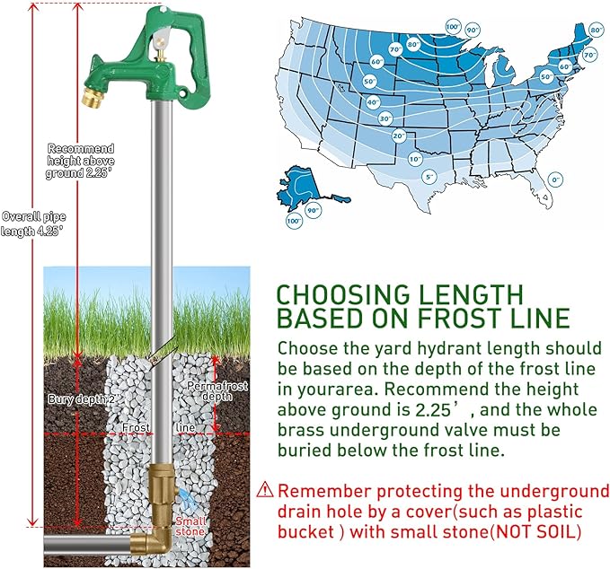 Frost Proof Yard Hydrant,Freeze Proof Outdoor Faucet Frost Free Hydrant for Yard Garden Farm Pasture Irrigation,Water Faucet 3/4" Pipe Connection,4.25ft Total Length 24” Bury Depth