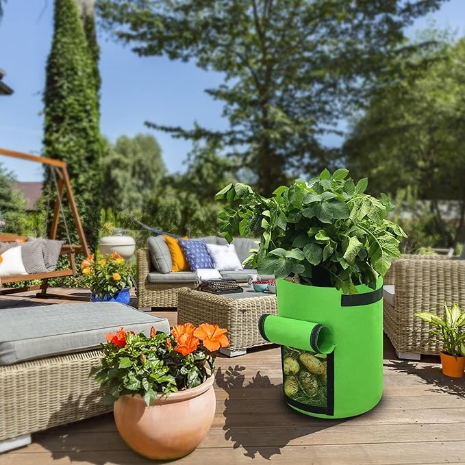 Gardzen 6 Pack BPA-Free 10 Gallon Vegetable Grow Bags with Access Flap and Handles, Suitable for Planting Potato, Taro, Beets, Carrots, Onions, Peanut