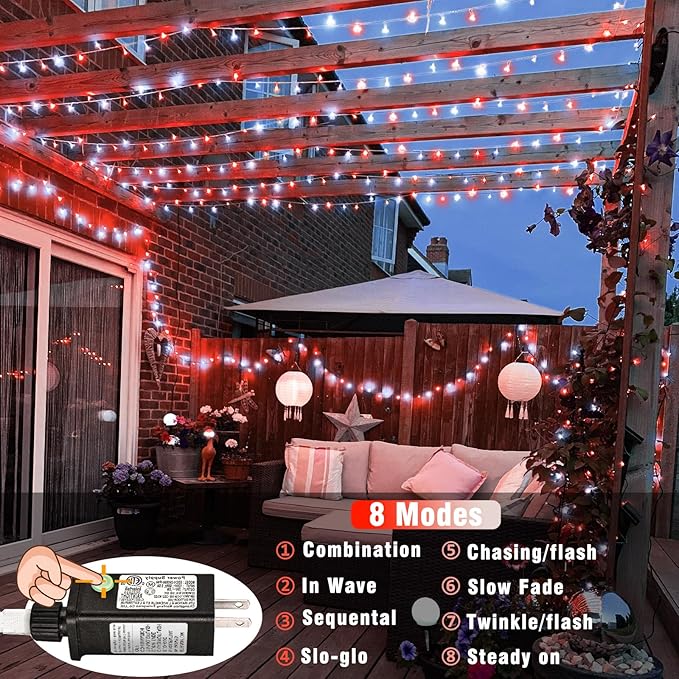 500 LED Christmas String Lights - 165ft Outdoor Waterproof Twinkle Fairy Lights, 8 Modes Plug-in With Timer Memory for Indoor Outside Bedroom Home Party Decoration, Red & White