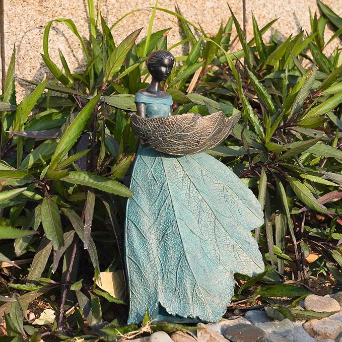 DiliComing Fairy Garden Statue Bird Feeder - 12 Inch Fairy Statue for Home Decoration, Resin Outdoor Statues for Garden Decoration, Best Bird Feeder Garden Gift for Women 12 x 7.5 x 5 Inch