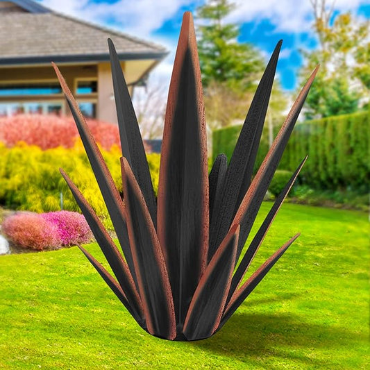 Large Tequila Rustic Sculpture, Rustic Metal Agave Plants for Outdoor Patio Yard, Home Decor Hand Painted Metal Agave Garden Yard Statue, Outdoor Lawn Ornaments Yard Stakes (Black -L)