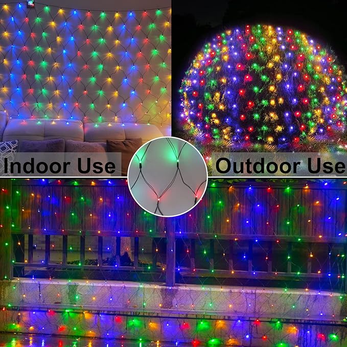 Colorful Christmas Net Lights Outdoor Mesh Lights, 14.8ft x 5ft 300 LED Multicolor Net String Lights 8 Modes Connectable Fairy Mesh Twinkling Christmas Lights for Bushes Tree Party Yard Garden Decor