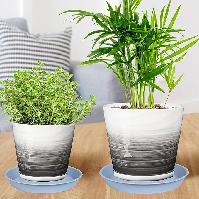 2 Pack of Plant Saucer Tray 14 inch, Heavy Duty Plastic Pot Plant Drip Trays Saucers for for Indoors Outdoor, Plant Water Tray for Planters 13-14" (14", Light Gray)