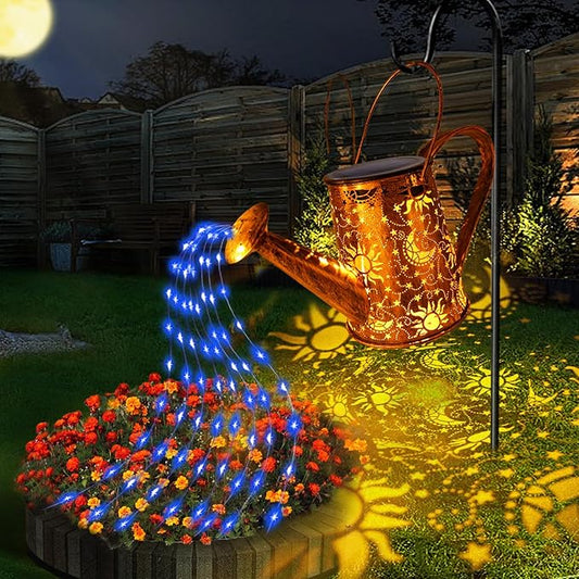 Solar Garden Lights Outdoor, Solar Watering Can Lights Garden Decor Gifts for Grandma Mom, Sun Moon Waterproof Hanging Lantern with String Lights, Yard Decoration for Patio Porch Lawn Backyard Pathway