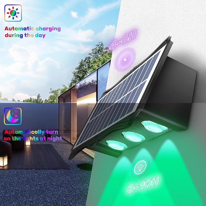 6LEDs Multi-Color Solar Wall Lights, Up and Down Lighting Solar Outdoor Light Waterproof IP65, Solar Fence Light for Yard Deck Garden Garage Walkway Porch Christmas Decorations (4 Pack)