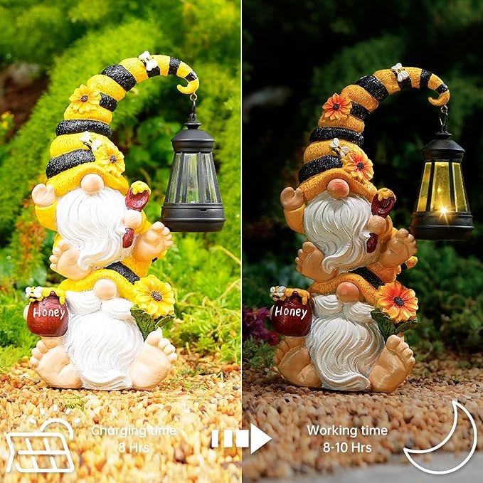Garden Gnome Statue with Solar Lights – Large Outdoor Whimsical Decor for Patio, Lawn, Yard – Resin Waterproof Sculptures – Unique Birthday Gift for Grandma, Mom, Women
