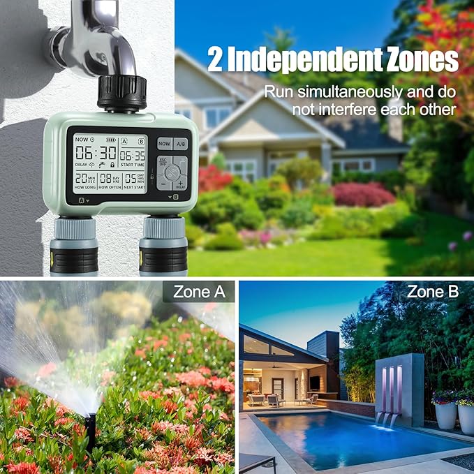 CROSOFMI Water Timer for Garden Hose,Sprinkler Timer with Rain Delay/Manual Watering/Automatic Irrigation Controller System - Water Hose Timer Programmable Faucet Timer for Yard Lawn,2 Outlet