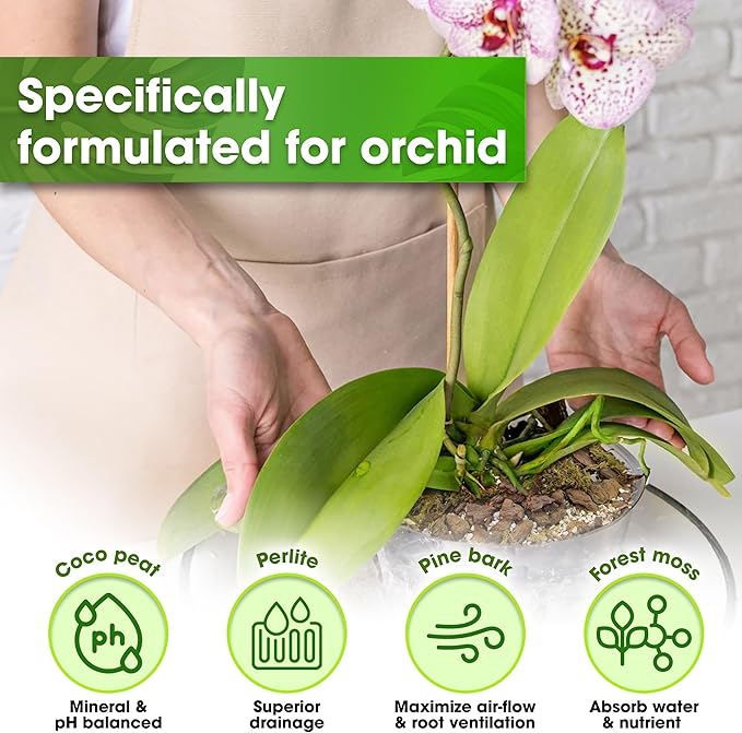 DUSPRO Orchid Potting Mix for Repotting with Moss Pine Bark Mulch Perlite & Coco Peat Natural Ingredients, Orchid Bark Potting Mix, Orchid Repotting Kit Drainage Indoor Potting Medium Great 20QT