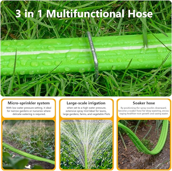 LAVEVE Sprinkler Soaker Hose for Yard 100 FT, Heavy Duty Garden Water Hoses with Stakes, Sprinklers System for Lawn, Flexible Drip Irrigation Tubing (50FT x 2 Pack)