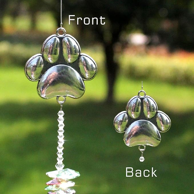 Paw Print Sun Catcher Crystals Prisms Hanging Garden Decor Pet Memorial Gifts Dog Remembrance Gift Loss Sympathy Rainbow Maker Suncatcher for Window Friend Birthday
