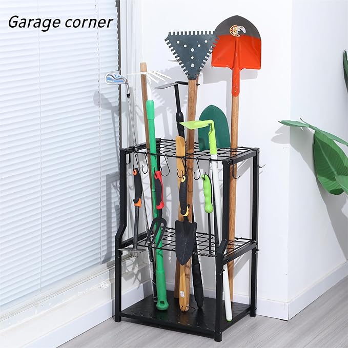 Garden Tool Organizer,Garage Organization Heavy Duty,Yard Tool Organizer for Garage,Garden Tool Rack,Tool Stand,Broom Holder,Garage Storage System for Lawn,Shed,Outdoor,Free Standing.