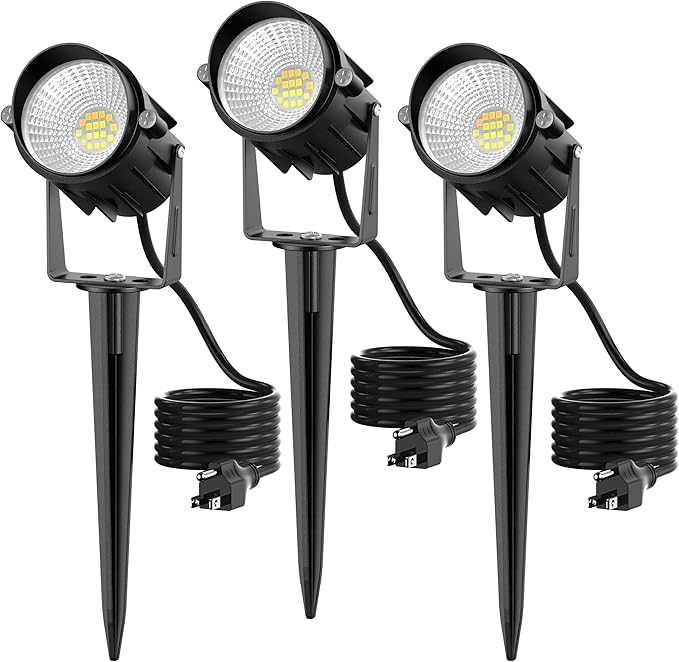 Outdoor Landscape Lighting LED Spotlights: Spot lights Outdoor for Yard Tree Pathway Lawn Flags House, 120 Voltage Waterproof Garden Landscape Lights with Plug in Cord 2700K Warm White, 3 Pack