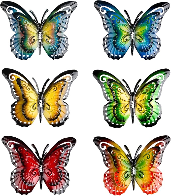Metal Butterfly Wall Decor-6.5" Outdoor Fence Wall Art Decor Suitable for Garden Patio Balcony
