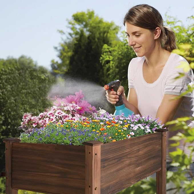 LZRS Raised Garden Bed Outdoor Planter Box with Legs for Herbs, Vegetables, Flowers, Great for Outdoor Patio, Yard and Deck, 220lb Capacity, Carbonized