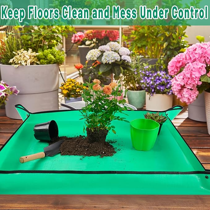 Large Potting Mat for Indoor Plants Transplanting Portable Gardening Tray Repotting Mat Succulent Planting Mat Plant Gifts for Plant Lovers (Green 39"X31")