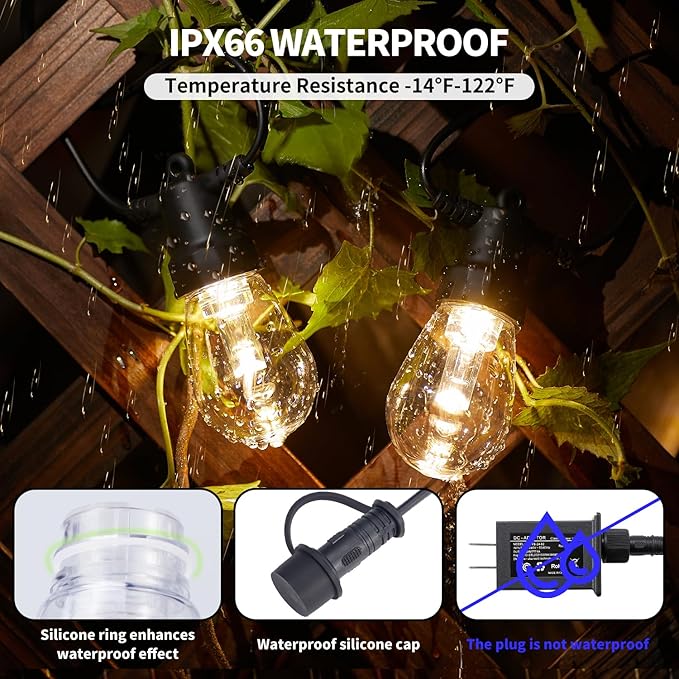 LED Outdoor String Lights 50FT,Patio Lights with 20 Dimmable Bulbs,IP66 Waterproof Shatterproof, with Remote Control,2700k Outside Hanging Lights for Backyard Porch Garden Decoration