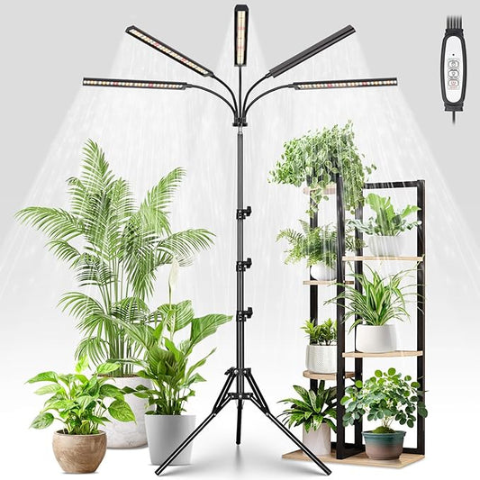 FOXGARDEN® Grow Lights for Indoor Plants with Stand, Full Spectrum Plant Lights for Indoor Growing with Flexible Gooseneck, Five-Head Floor Grow Lamp with 4/8/12H Timer & 4 Brightness Levels