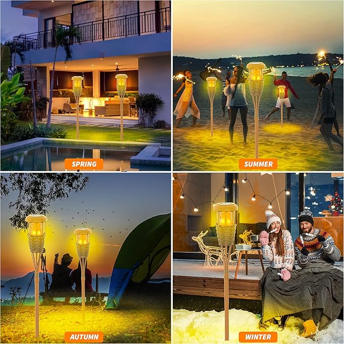 Solar Outdoor Lights, Solar Torch Lights Outdoor Flickering Flame, Outdoor Decorations for Patio Path Yard - 6 Pack