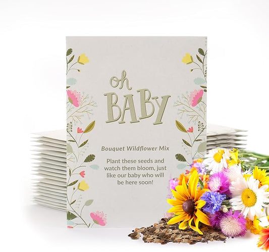 BENTLEY SEED CO. Oh Baby Seed Packets|Girl or Boy Baby Shower Favors for Guests | 25 Wildflower Seed Packets | Pre-Filled | Bouquet Wildflower Mix | Non-GMO Seeds | Gender Neutral | Eco-Friendly Gift