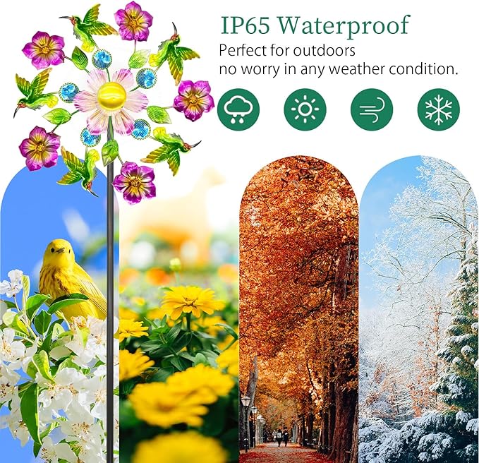 Solar Wind Spinners Outdoors for Yard and Garden - 40 Inch Metal Wind Sculpture, Outdoor Kinetic Windmill with Multi-Color Led Lights for Patio, Lawn & Garden Decoration (Magpies)